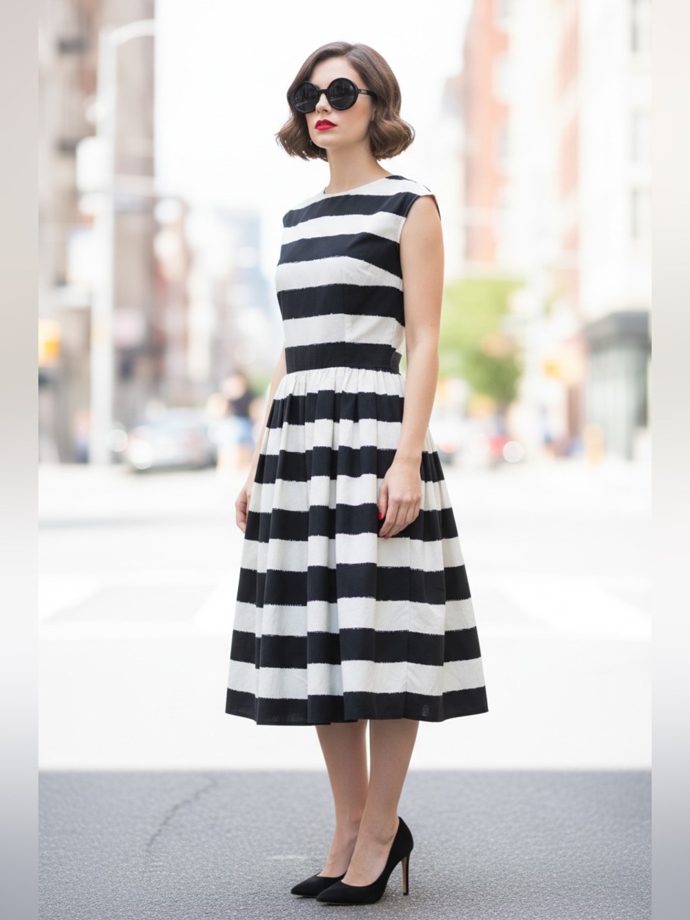 Dolce & Gabbana Black and White Striped Midi Dress